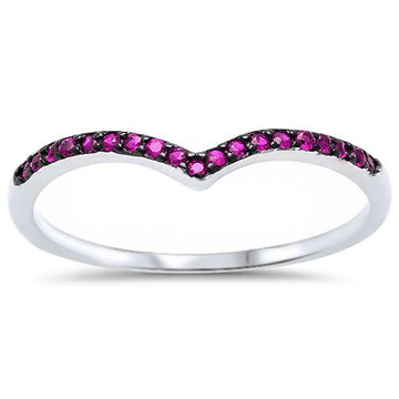 Chevron Midi V-Shape Simulated Ruby CZ Wedding Ring 925 Sterling Silver